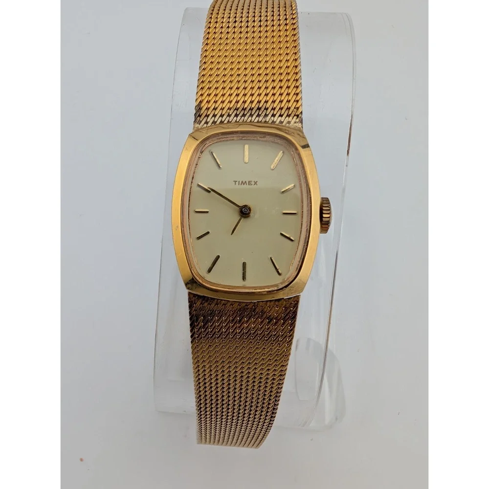 Vintage Timex Mechanical Watch Women 19mm‎ Case Mesh Metal Band- Working